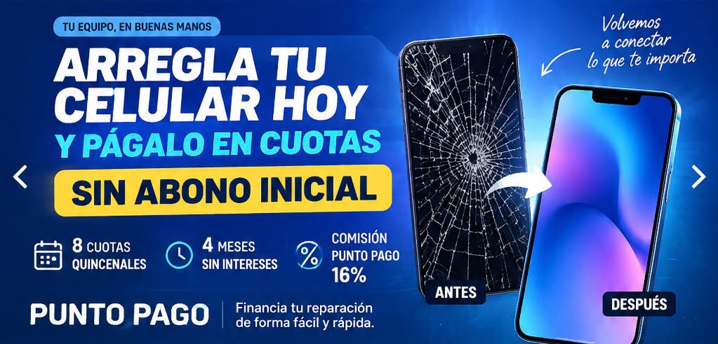 Antes y después: un celular con la pantalla rota y el mismo celular reparado